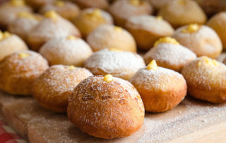 Filled doughnuts in various flavours